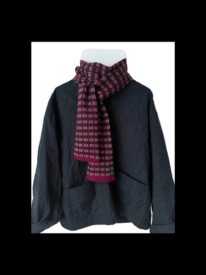 Burgundy, Olive & Black Merino Lambswool Skinny Scarf
