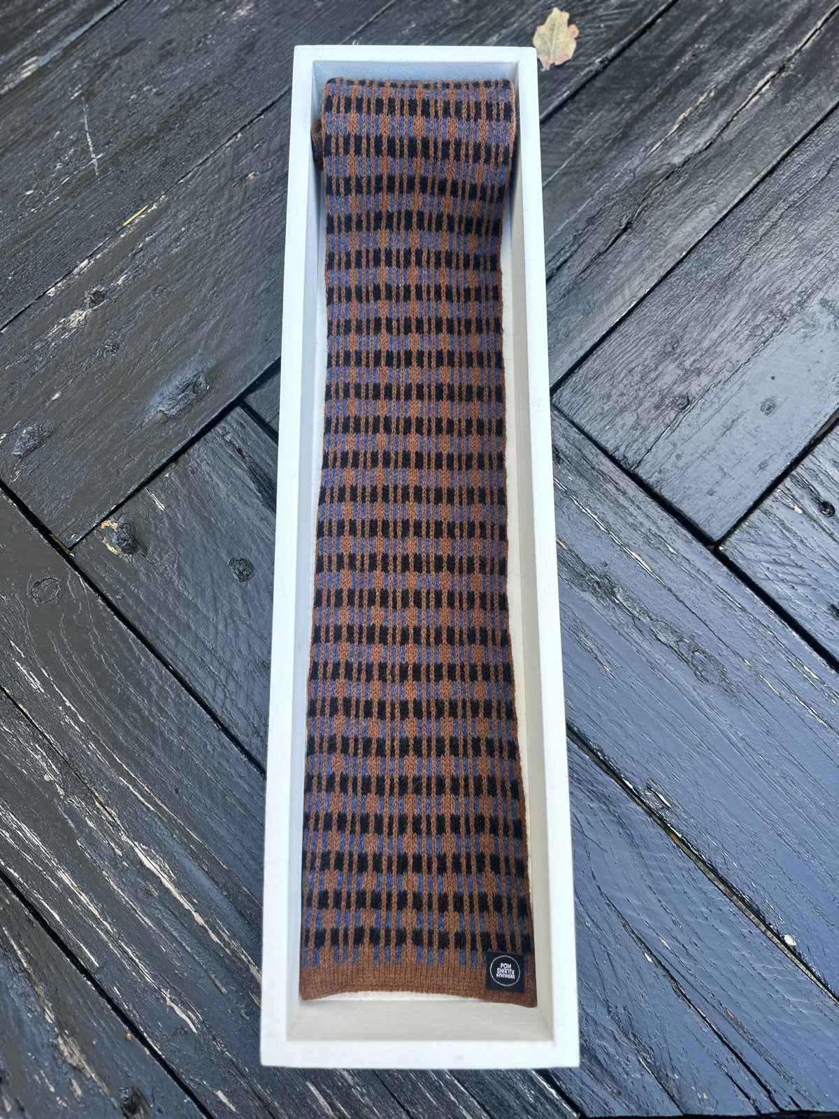 Rhapsody Blue, Spaniel Brown & Black Merino Lambswool Skinny Scarf