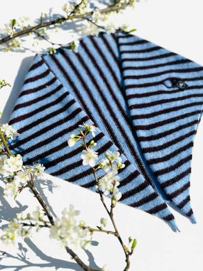 Pale Blue & Brown Single-Layered Skinny Striped Pull-Through Kerchief