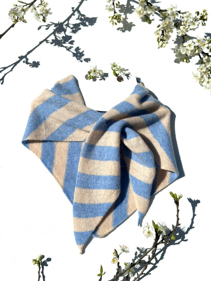 Pale Blue & Oatmeal Single-Layered Wide Striped Pull-Through Kerchief