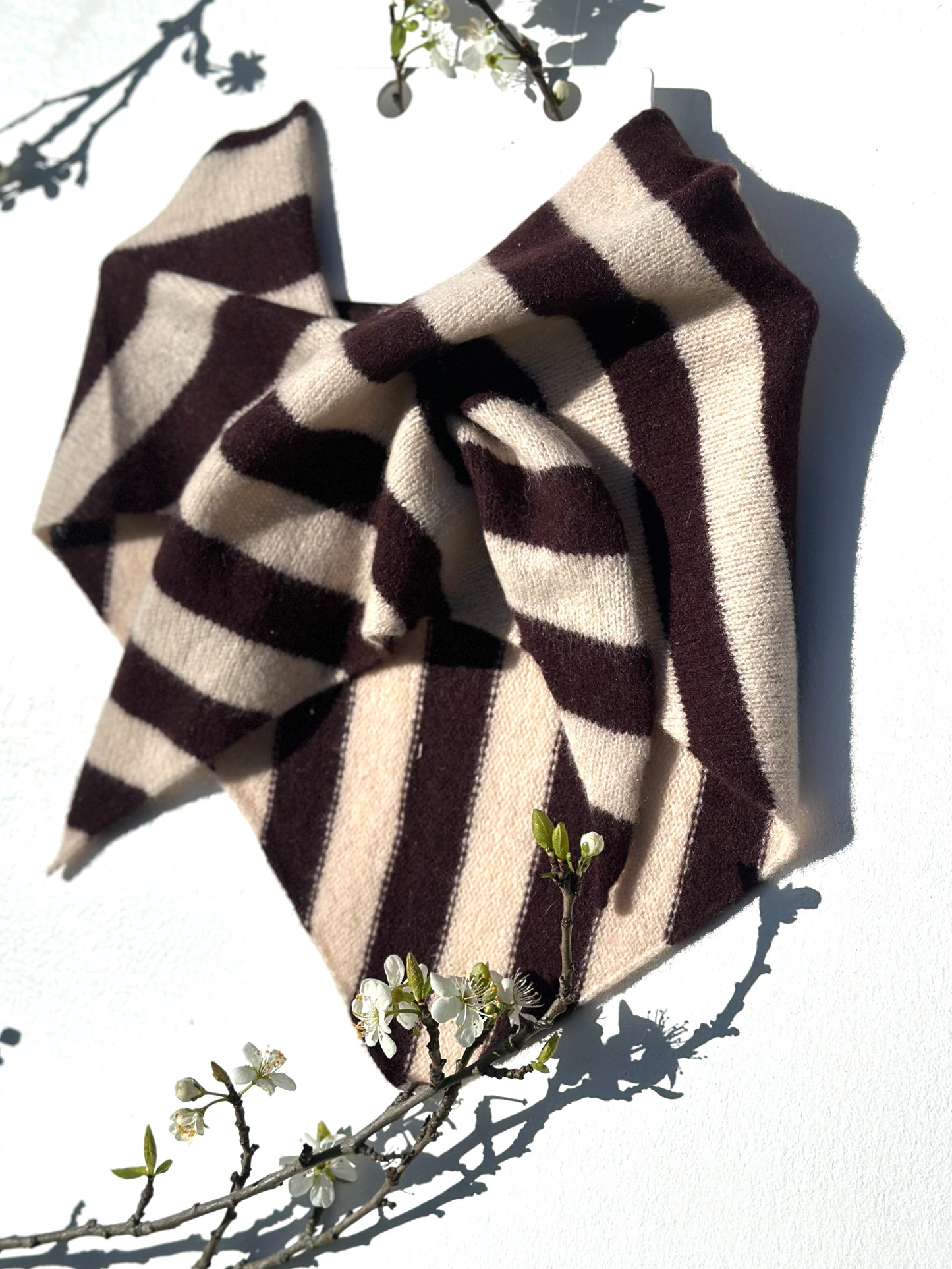Brown & Oatmeal Single-Layered Wide Striped Pull-Through Kerchief