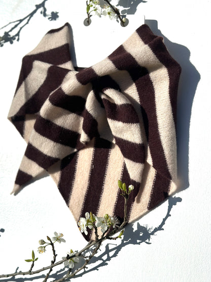 Brown & Oatmeal Single-Layered Wide Striped Pull-Through Kerchief