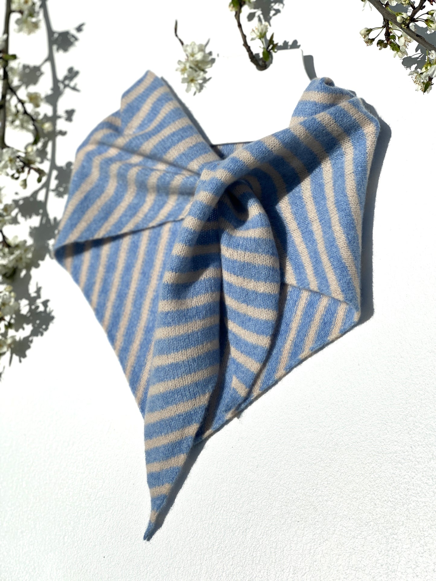 Pale Blue & Oatmeal Single-Layered Skinny Striped Pull-Through Kerchief