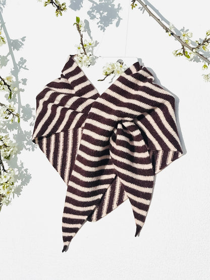 Brown & Oatmeal Single-Layered Skinny Striped Pull-Through Kerchief