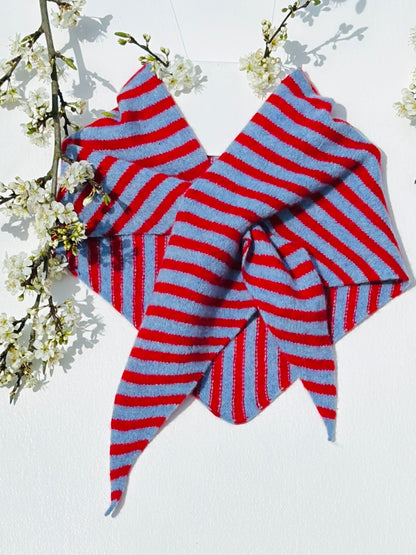 Pale Blue & Red Single-Layered Skinny Striped Pull-Through Kerchief