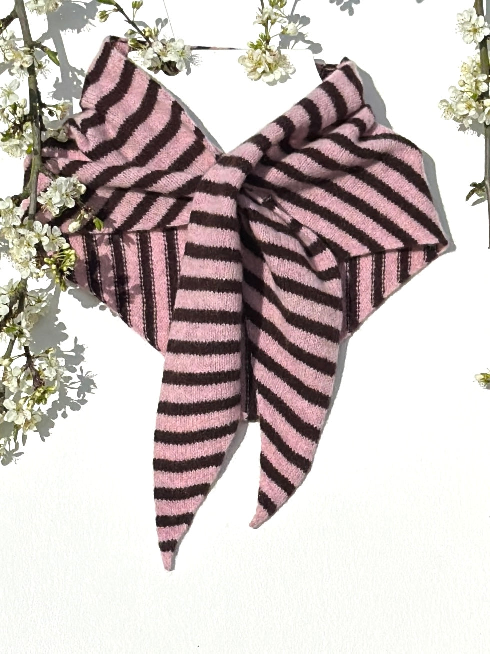 Pink & Brown Single-Layered Skinny Striped Pull-Through Kerchief