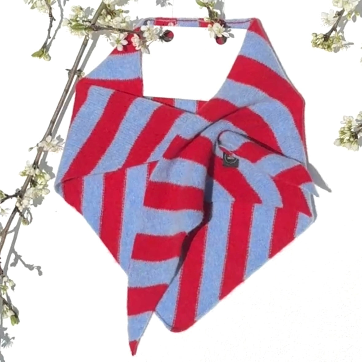Pale Blue & Red Single-Layered Wide Striped Pull-Through Kerchief