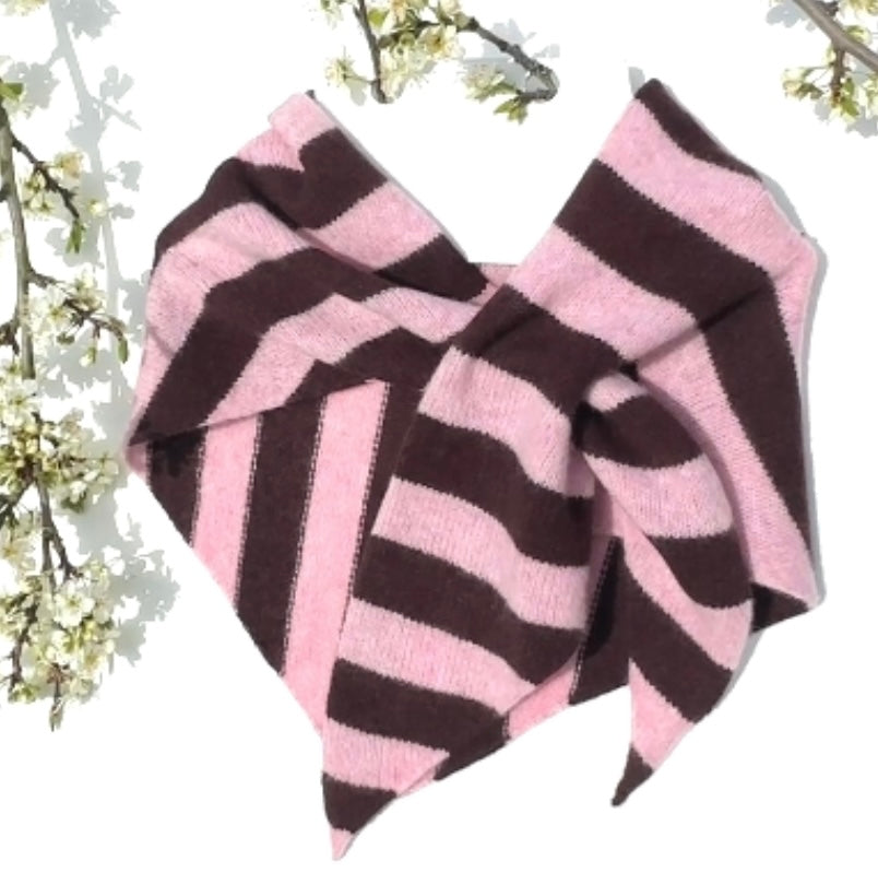 Pink & Brown Single-Layered Wide Striped Pull-Through Kerchief