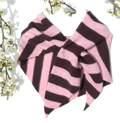 Pink & Brown Single-Layered Wide Striped Pull-Through Kerchief