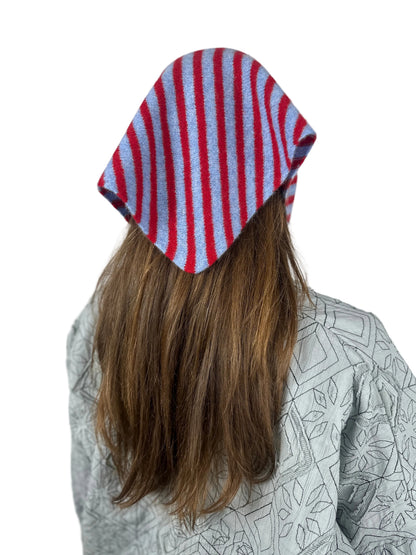 Pale Blue & Red Single-Layered Skinny Striped Pull-Through Kerchief
