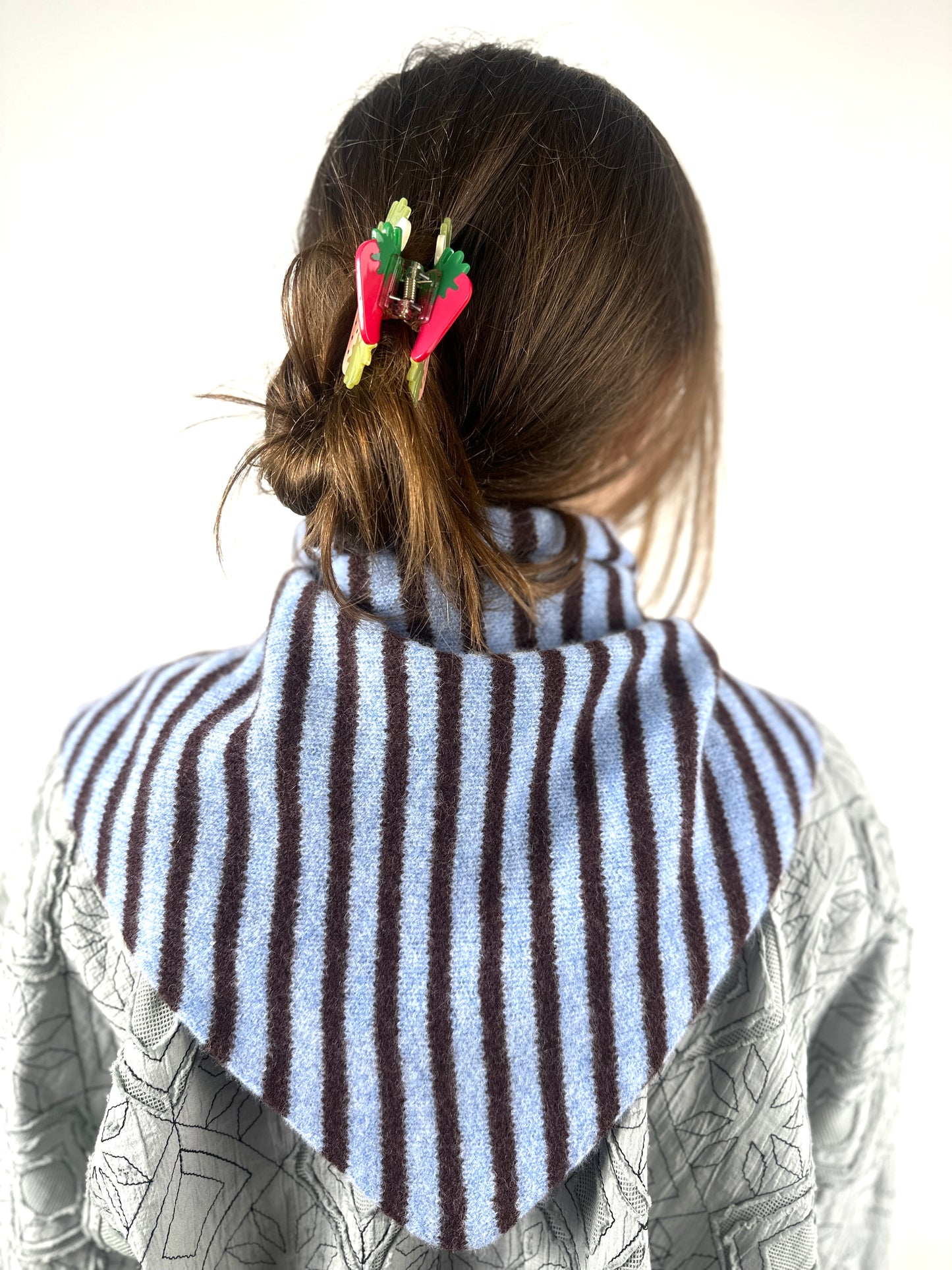 Pale Blue & Brown Single-Layered Skinny Striped Pull-Through Kerchief