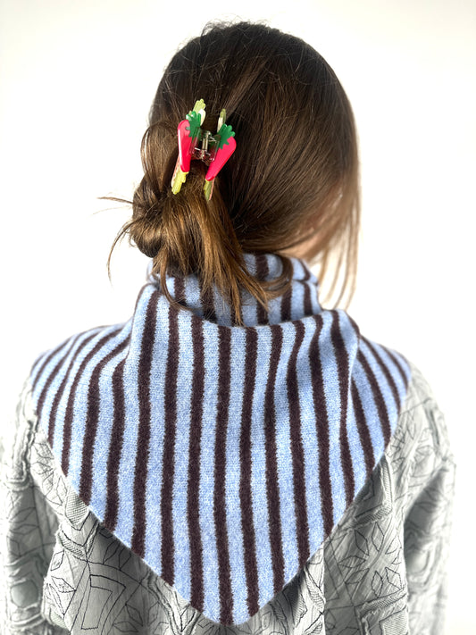 Pale Blue & Brown Single-Layered Skinny Striped Pull-Through Kerchief