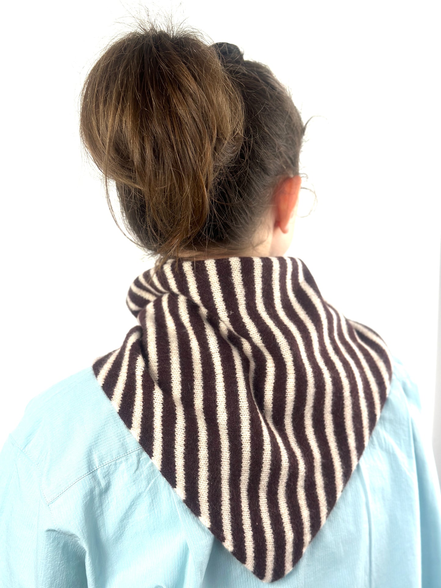 Brown & Oatmeal Single-Layered Skinny Striped Pull-Through Kerchief