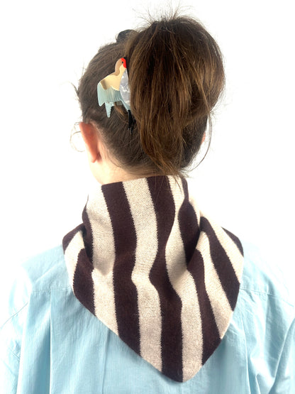 Brown & Oatmeal Single-Layered Wide Striped Pull-Through Kerchief