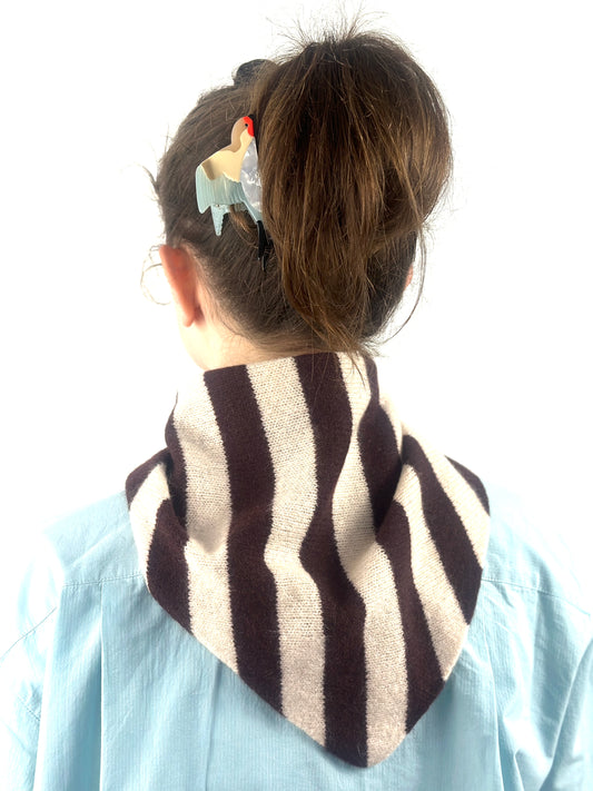 Brown & Oatmeal Single-Layered Wide Striped Pull-Through Kerchief