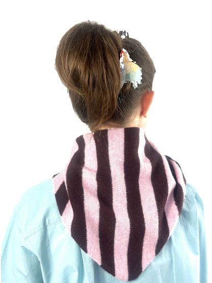 Pink & Brown Single-Layered Wide Striped Pull-Through Kerchief