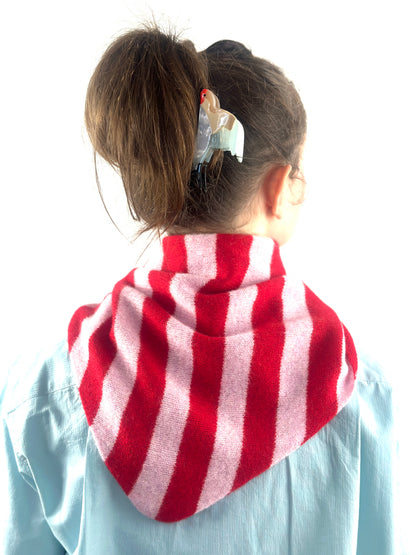 Pink & Red Single-Layered Wide Striped Pull-Through Kerchief