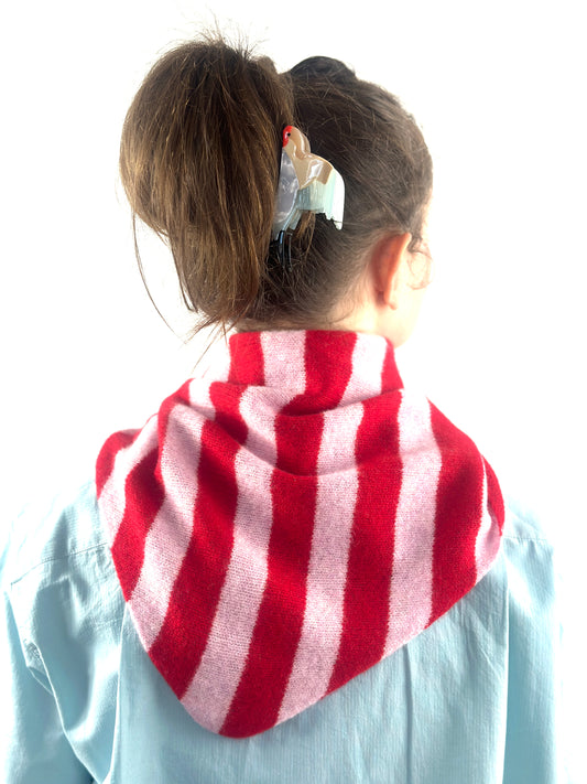 Pink & Red Single-Layered Wide Striped Pull-Through Kerchief
