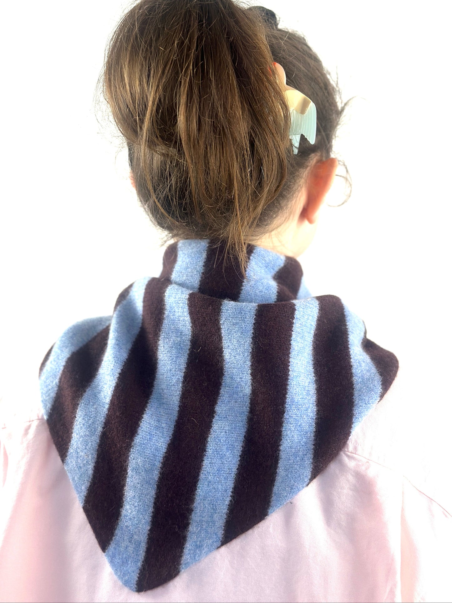 Pale Blue & Brown Single-Layered Wide Striped Pull-Through Kerchief