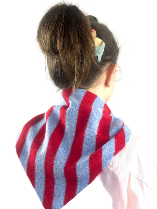 Pale Blue & Red Single-Layered Wide Striped Pull-Through Kerchief
