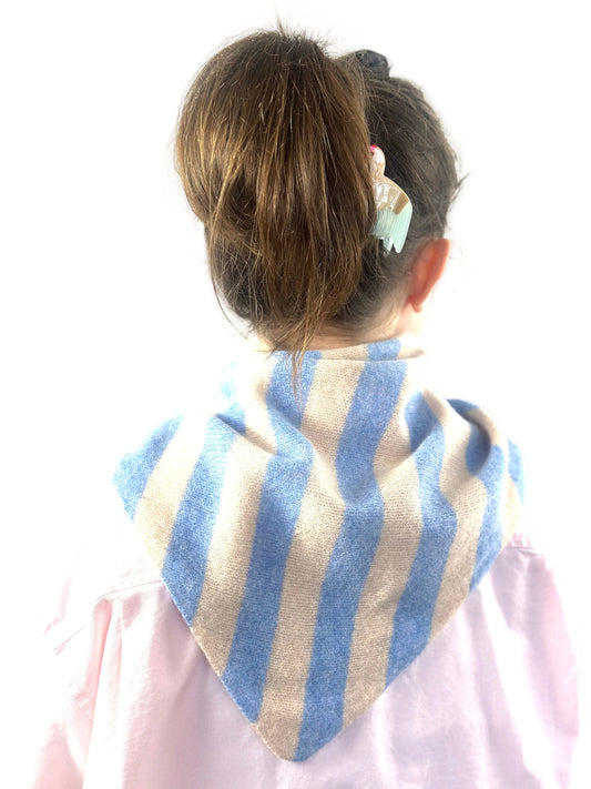 Pale Blue & Oatmeal Single-Layered Wide Striped Pull-Through Kerchief