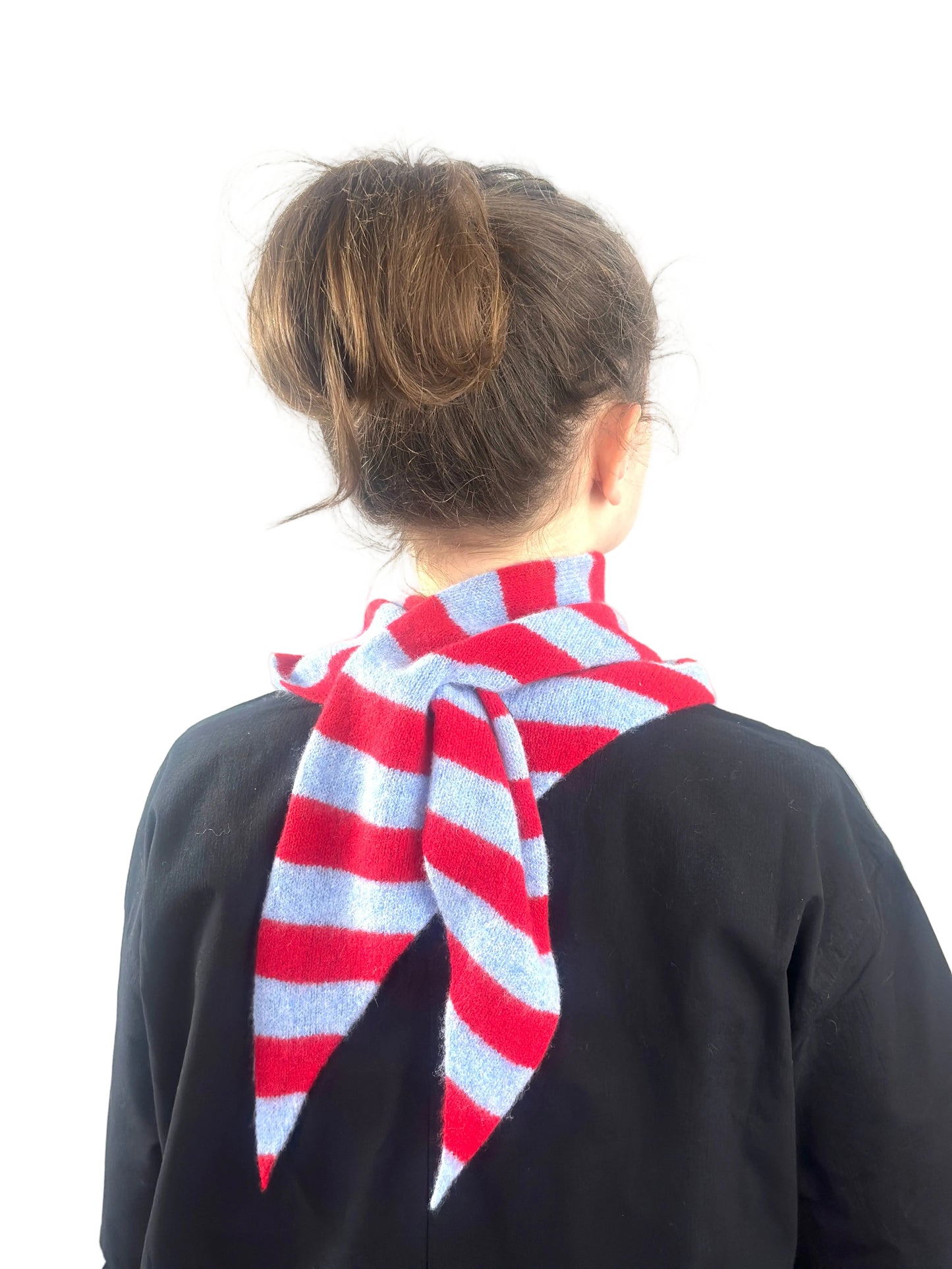 Pale Blue & Red Single-Layered Wide Striped Pull-Through Kerchief