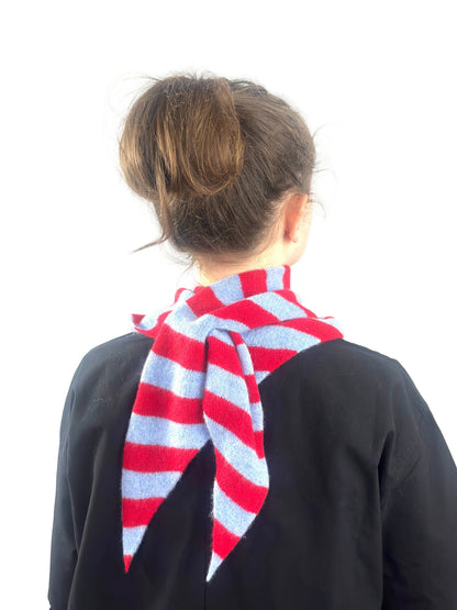 Pale Blue & Red Single-Layered Wide Striped Pull-Through Kerchief