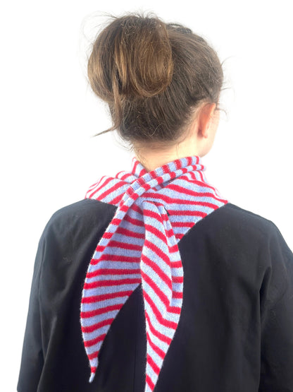 Pale Blue & Red Single-Layered Skinny Striped Pull-Through Kerchief
