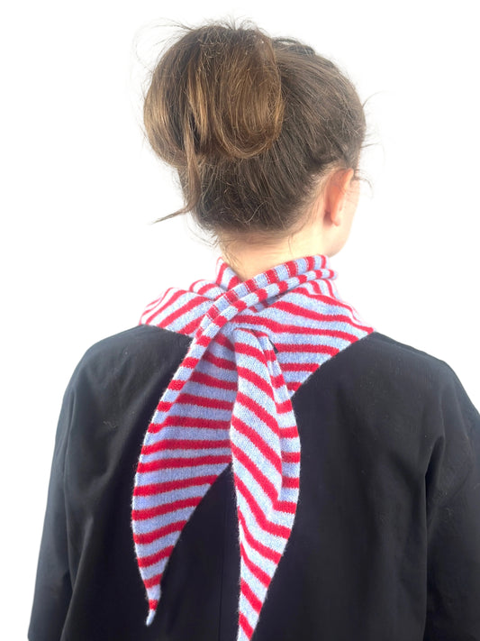 Pale Blue & Red Single-Layered Skinny Striped Pull-Through Kerchief