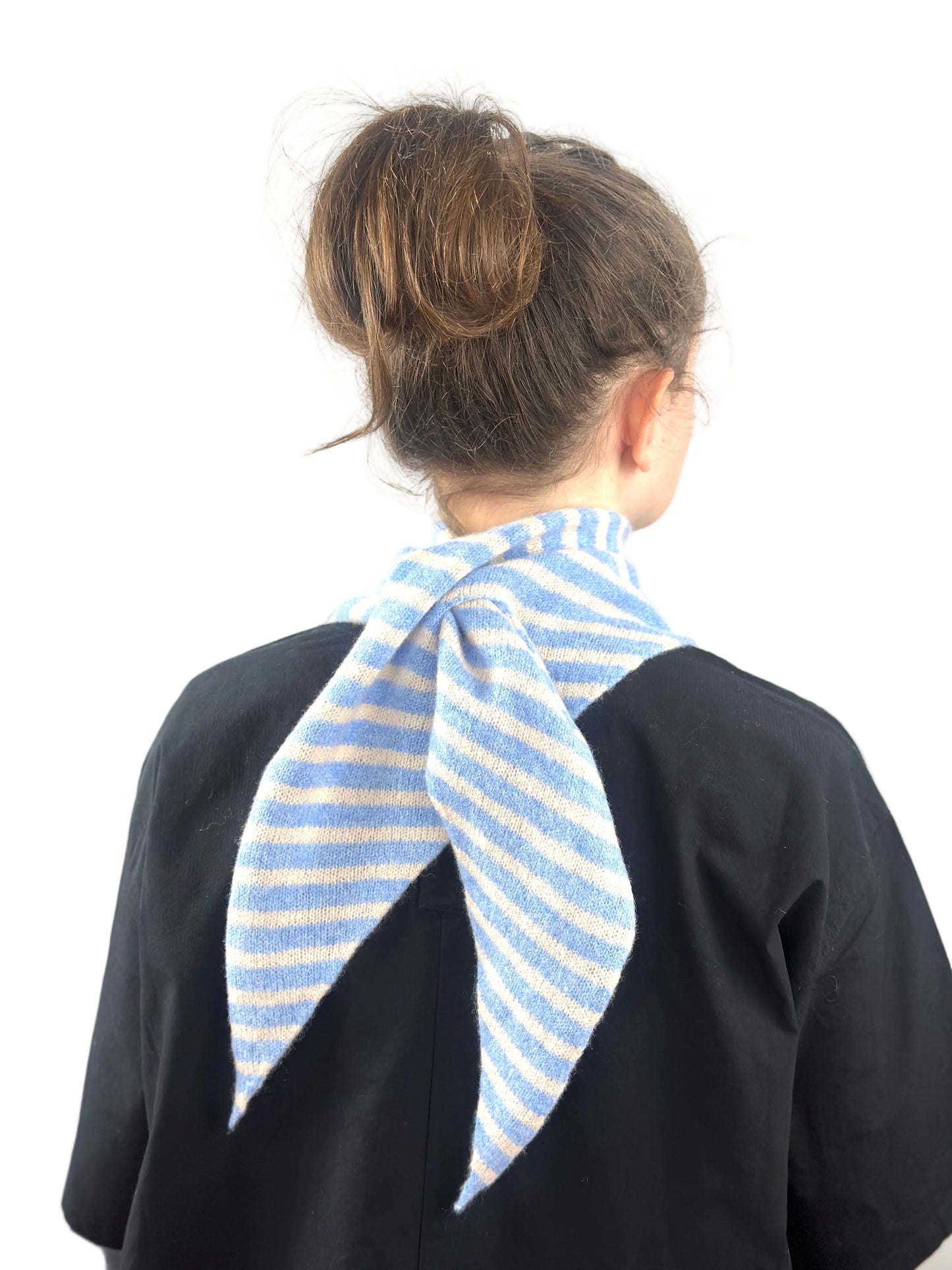 Pale Blue & Oatmeal Single-Layered Skinny Striped Pull-Through Kerchief