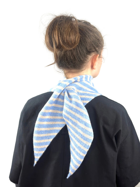 Pale Blue & Oatmeal Single-Layered Skinny Striped Pull-Through Kerchief