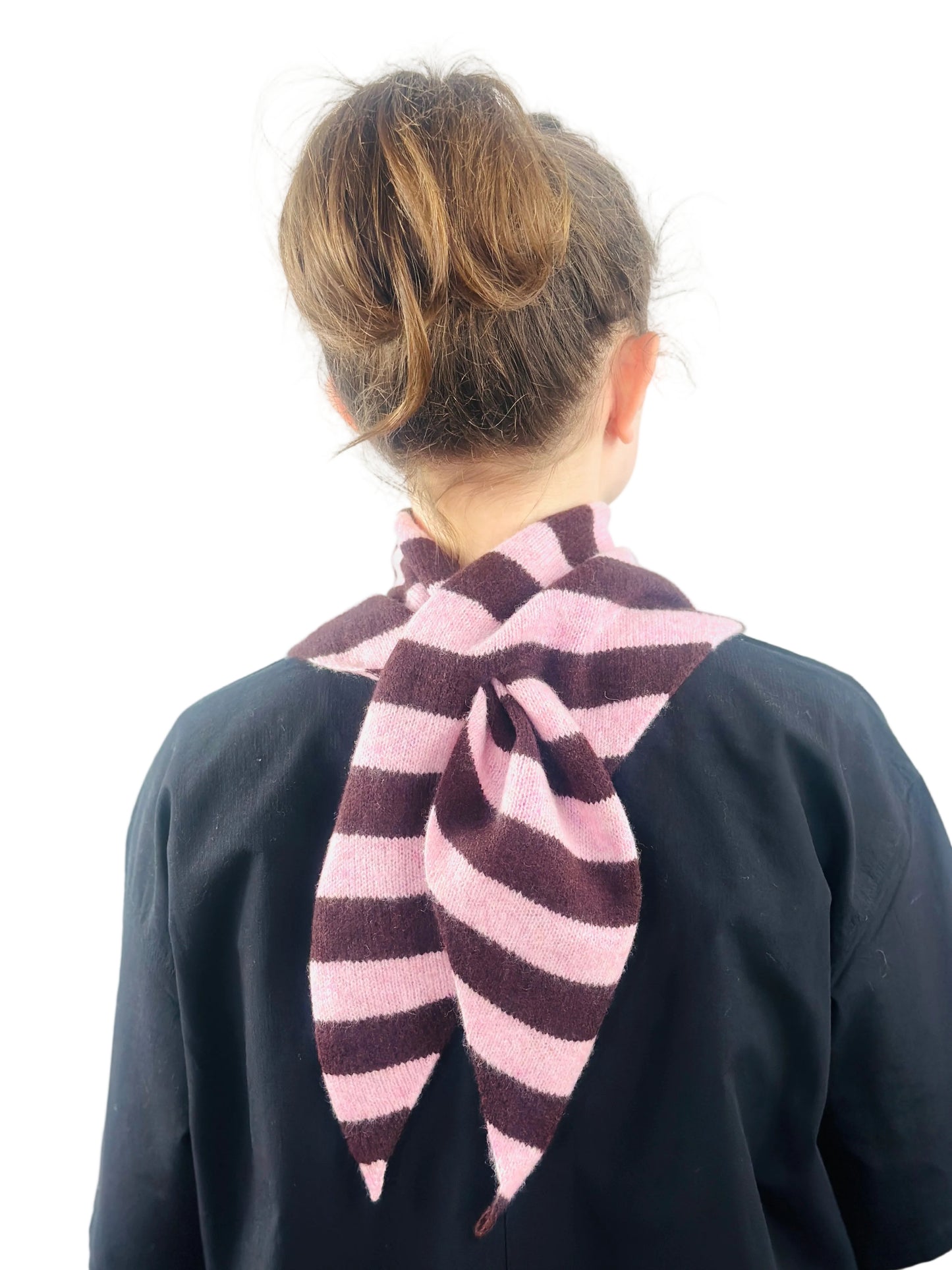 Pink & Brown Single-Layered Wide Striped Pull-Through Kerchief