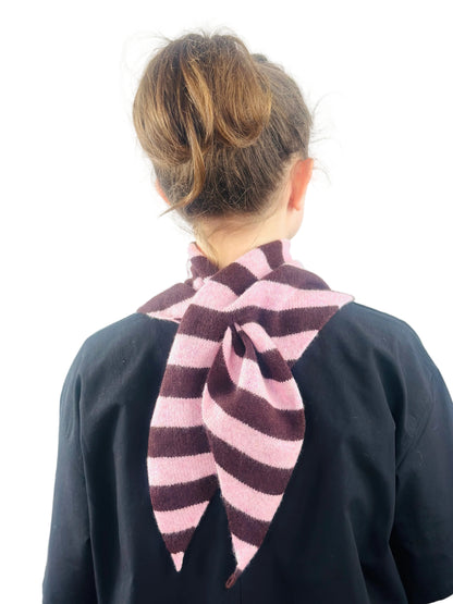Pink & Brown Single-Layered Wide Striped Pull-Through Kerchief