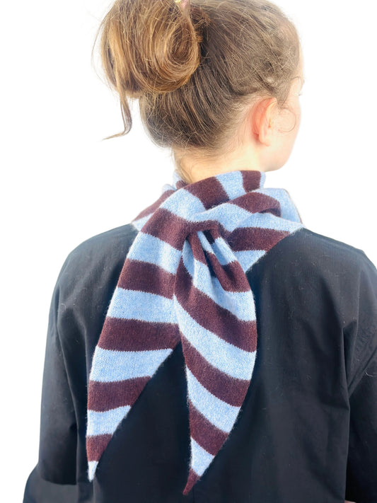 Pale Blue & Brown Single-Layered Wide Striped Pull-Through Kerchief