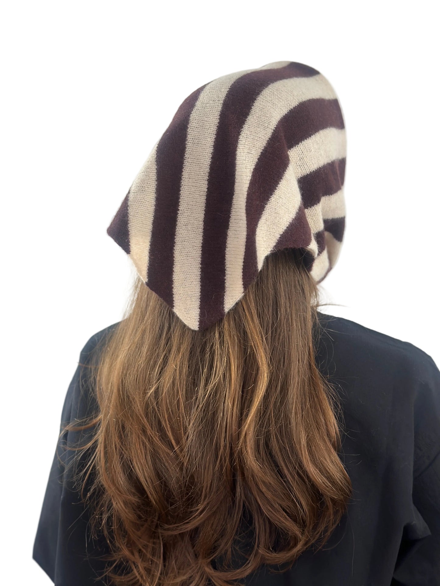 Brown & Oatmeal Single-Layered Wide Striped Pull-Through Kerchief