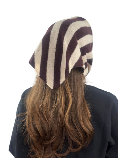 Brown & Oatmeal Single-Layered Wide Striped Pull-Through Kerchief