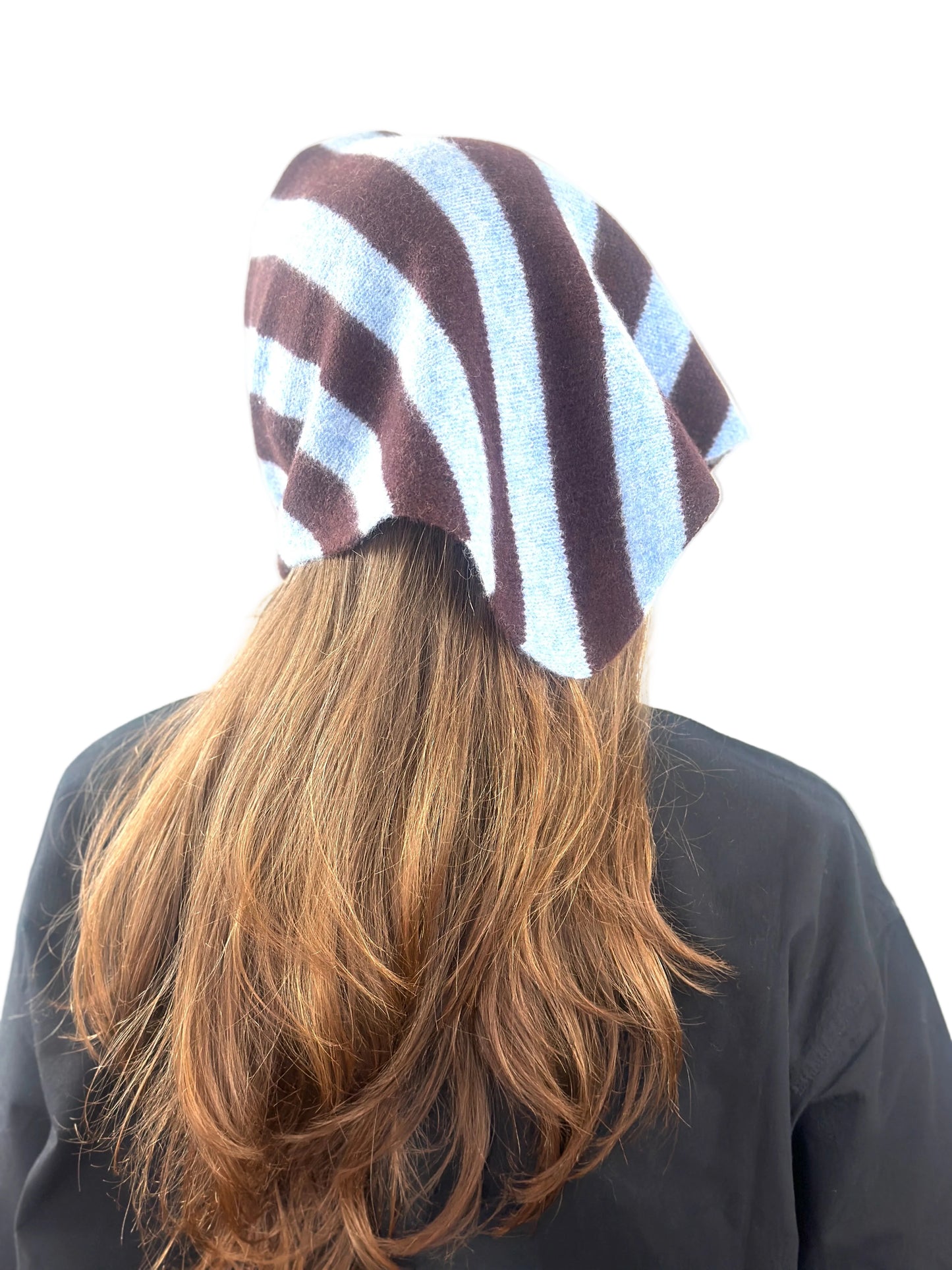 Pale Blue & Brown Single-Layered Wide Striped Pull-Through Kerchief