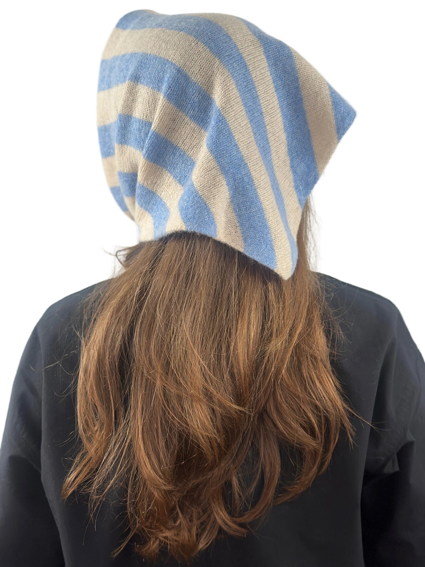 Pale Blue & Oatmeal Single-Layered Wide Striped Pull-Through Kerchief