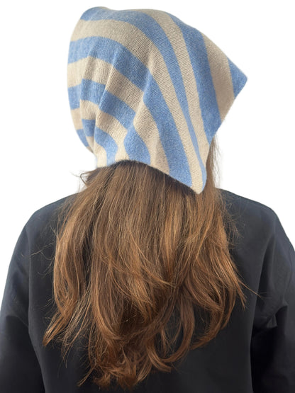 Pale Blue & Oatmeal Single-Layered Wide Striped Pull-Through Kerchief