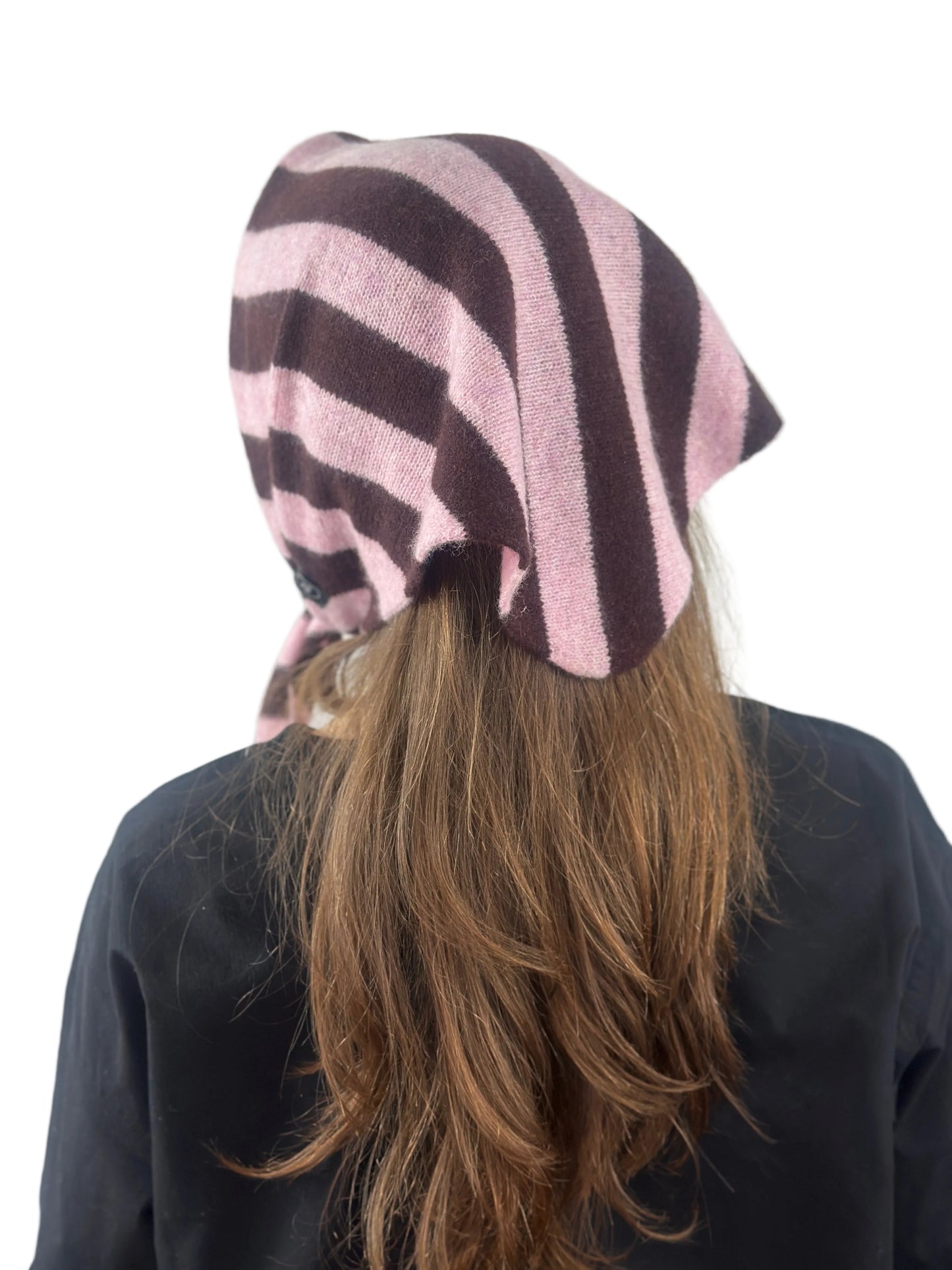 Pink & Brown Single-Layered Wide Striped Pull-Through Kerchief