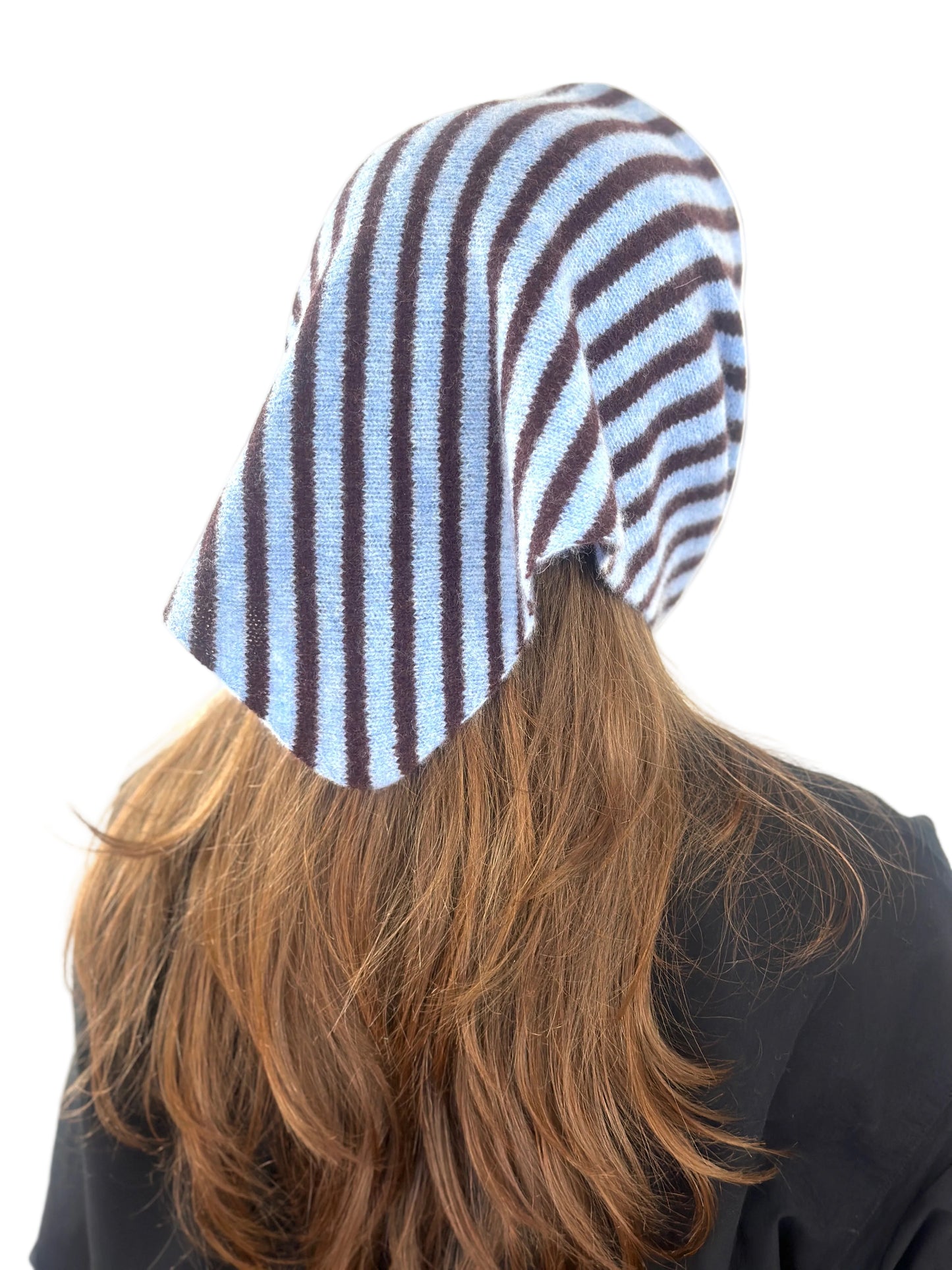 Pale Blue & Brown Single-Layered Skinny Striped Pull-Through Kerchief