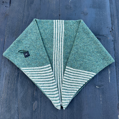 Peacock Green and Oatmeal Lambswool Striped Middle and Tips Pull Through Kerchief
