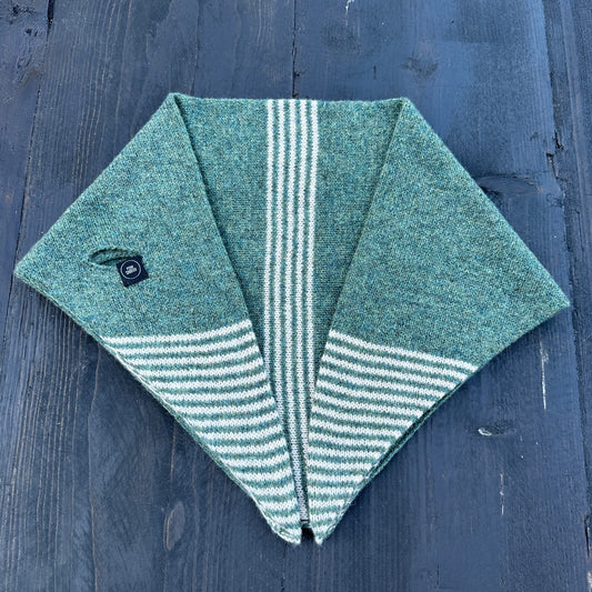 Green and Oatmeal Lambswool Middle and Tips Stripe Kerchief