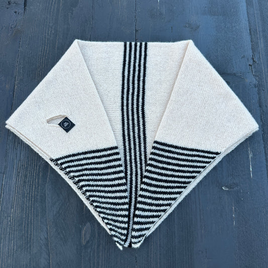 Black and Oatmeal Lambswool Middle and Tips Stripe Kerchief