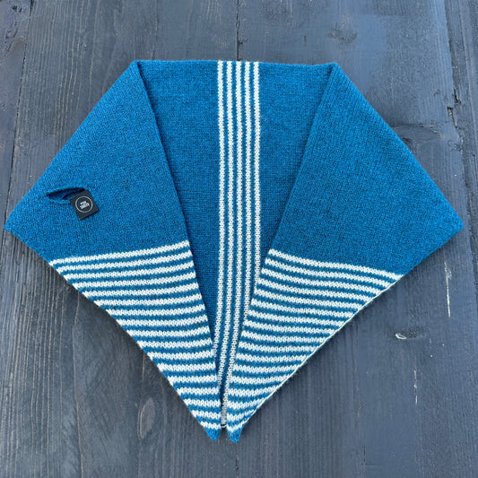 Blue and Oatmeal Lambswool  Middle and Tips Stripe Kerchief