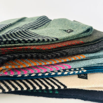 Black & Charcoal Grey Lambswool Striped Pull-Through Kerchief