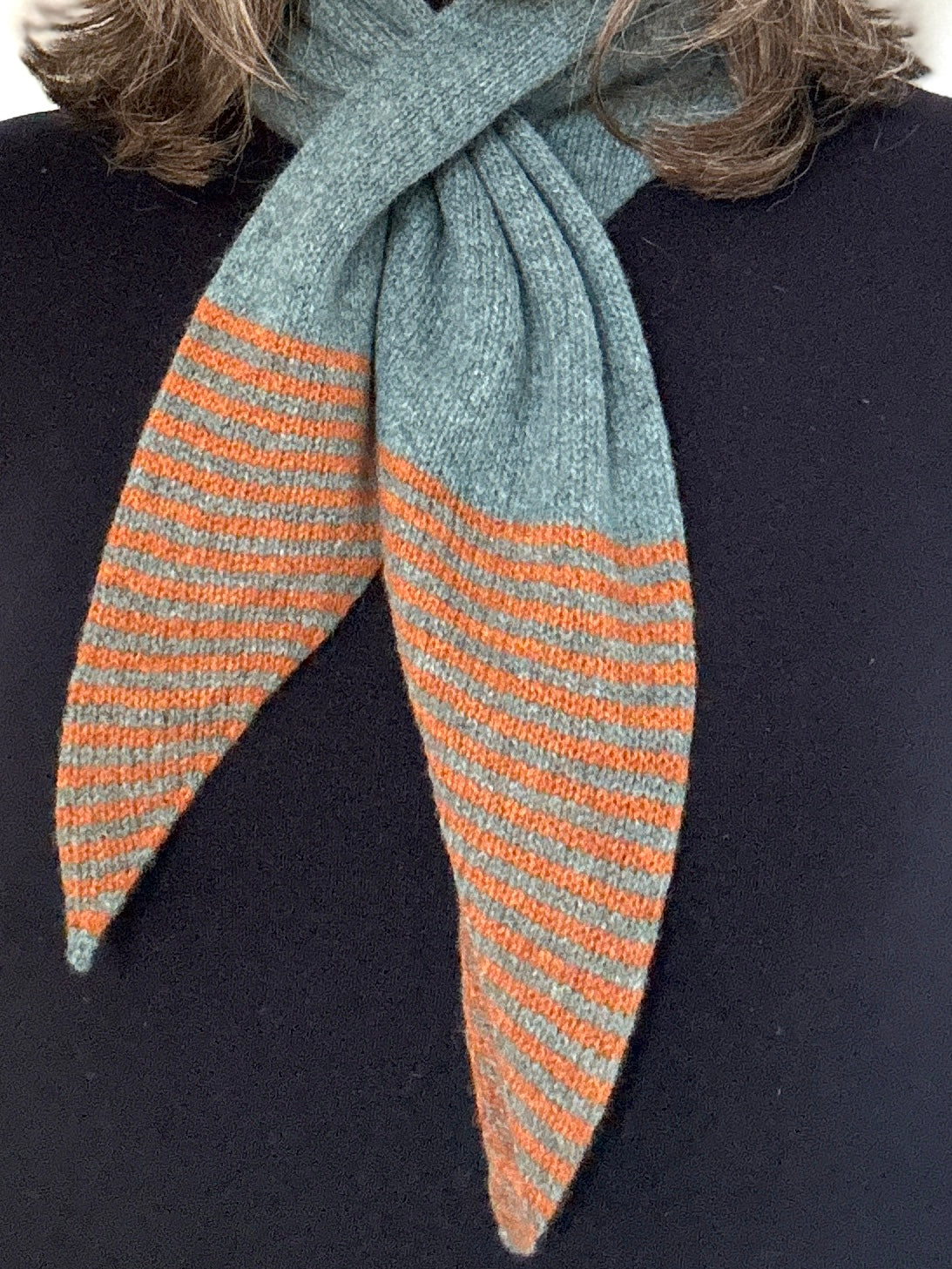 Caspian Blue & Rust Lambswool Striped Pull-Through Kerchief