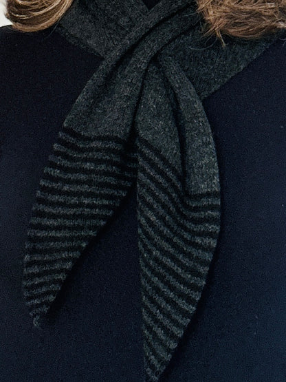 Black & Charcoal Grey Lambswool Striped Pull-Through Kerchief