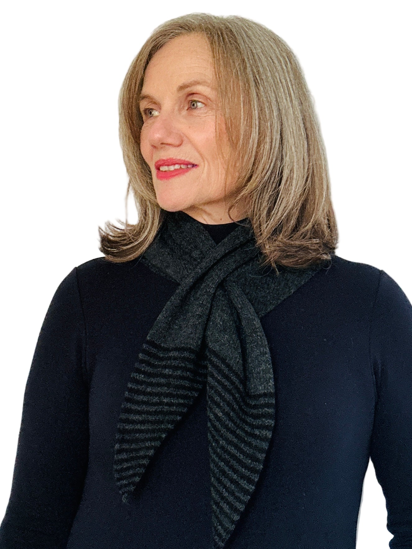 Black & Charcoal Grey Lambswool Striped Pull-Through Kerchief