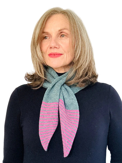 Caspian Blue & Pink Lambswool Striped Pull-Through Kerchief